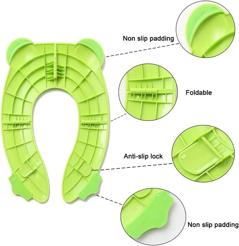 Pokanic Toilet Potty Training Seat Cover, Travel Toilet Seat, Folding Non Slip Silicone Pads, Travel Portable Reusable Kids Toddlers Boys Girls, Carry Bag (Green - Frog) - Image 3